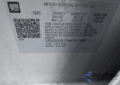 2022 Chevrolet Malibu Fwd Lt z USA, uszkodzony, nr VIN 1G1ZD5ST9NF102300